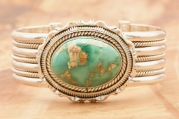 Artie Yellowhorse Genuine Royston Turquoise Sterling Silver Navajo Bracelet